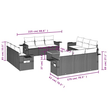 Set mobilier de grădină cu perne, 13 piese, gri, poliratan - Img 6