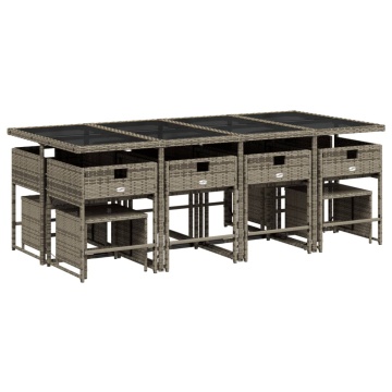 Set mobilier de grădină cu perne, 13 piese, gri, poliratan - Img 3