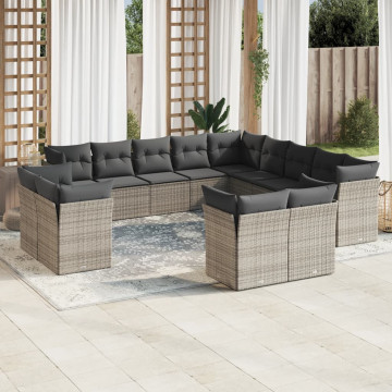 Set mobilier de grădină cu perne, 13 piese, gri, poliratan - Img 1