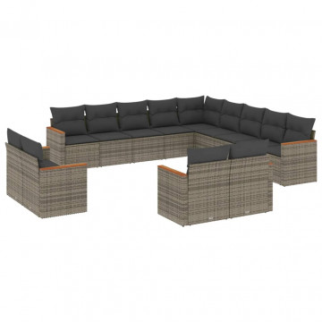 Set mobilier de grădină cu perne, 13 piese, gri, poliratan - Img 2