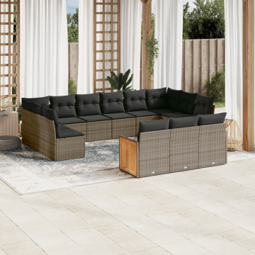 Set mobilier de grădină cu perne, 13 piese, gri, poliratan - Img 1