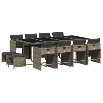 Set mobilier de grădină cu perne, 13 piese, gri, poliratan - Img 2