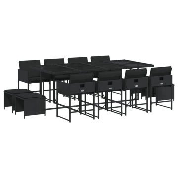 Set mobilier de grădină cu perne, 13 piese, negru, poliratan - Img 2