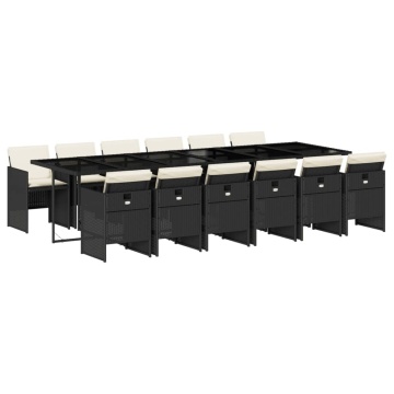 Set mobilier de grădină cu perne, 13 piese, negru, poliratan - Img 2
