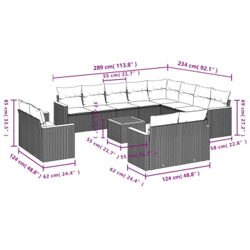 Set mobilier de grădină cu perne, 13 piese, negru, poliratan - Img 3