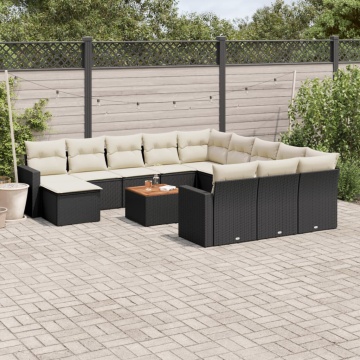Set mobilier de grădină cu perne, 13 piese, negru, poliratan - Img 1
