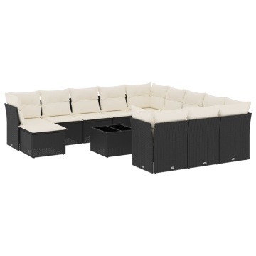 Set mobilier de grădină cu perne, 13 piese, negru, poliratan - Img 2
