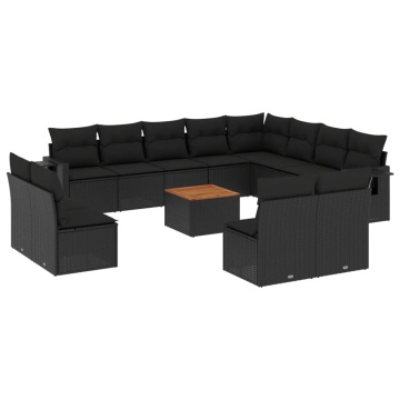 Set mobilier de grădină cu perne, 13 piese, negru, poliratan - Img 2