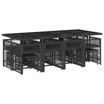 Set mobilier de grădină cu perne, 13 piese, negru, poliratan - Img 3