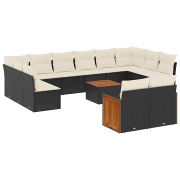 Set mobilier de grădină cu perne, 13 piese, negru, poliratan - Img 2