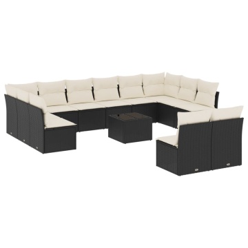 Set mobilier de grădină cu perne, 13 piese, negru, poliratan - Img 2