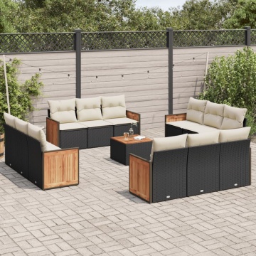 Set mobilier de grădină cu perne, 13 piese, negru, poliratan - Img 1