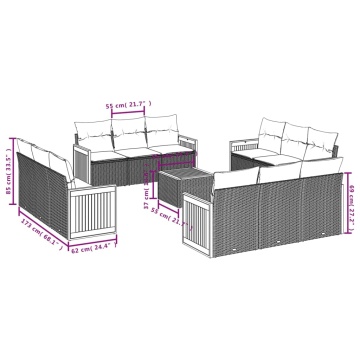Set mobilier de grădină cu perne, 13 piese, negru, poliratan - Img 6