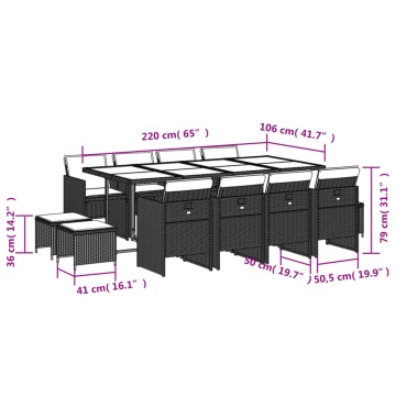 Set mobilier de grădină cu perne, 13 piese, negru, poliratan - Img 5