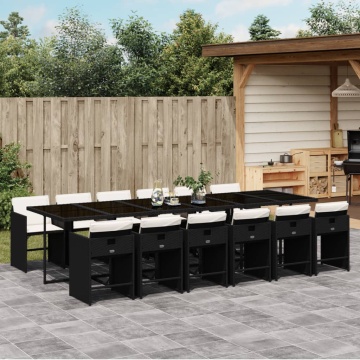 Set mobilier de grădină cu perne, 13 piese, negru, poliratan - Img 1