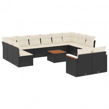 Set mobilier de grădină cu perne, 13 piese, negru, poliratan - Img 2