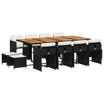 Set mobilier de grădină cu perne, 13 piese, negru, poliratan - Img 2