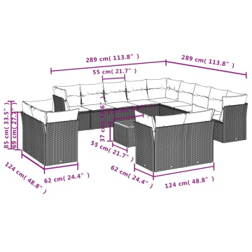 Set mobilier de grădină cu perne, 14 piese, gri, poliratan - Img 3