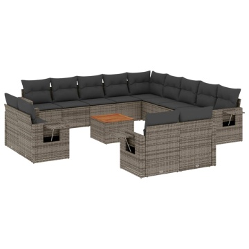 Set mobilier de grădină cu perne, 14 piese, gri, poliratan - Img 2