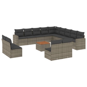 Set mobilier de grădină cu perne, 14 piese, gri, poliratan - Img 2