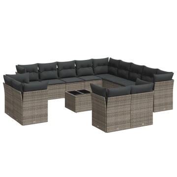 Set mobilier de grădină cu perne, 14 piese, gri, poliratan - Img 2