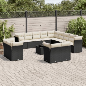 Set mobilier de grădină cu perne, 14 piese, negru, poliratan - Img 1
