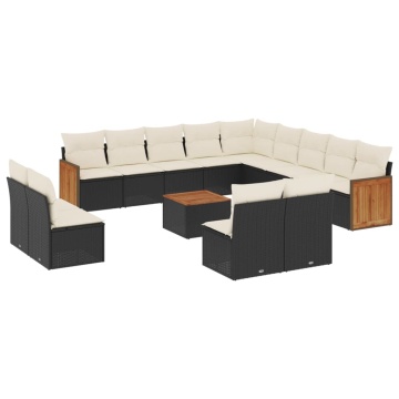Set mobilier de grădină cu perne, 14 piese, negru, poliratan - Img 2
