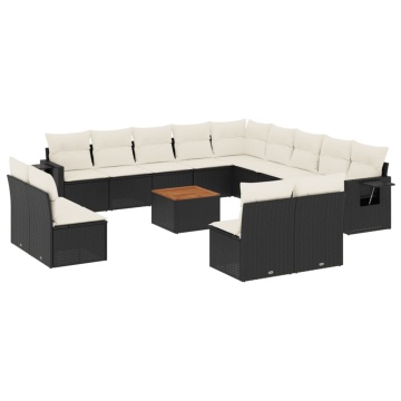 Set mobilier de grădină cu perne, 14 piese, negru, poliratan - Img 2