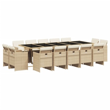 Set mobilier de grădină cu perne, 15 piese, bej, poliratan - Img 2