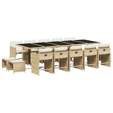 Set mobilier de grădină cu perne, 15 piese, bej, poliratan - Img 2