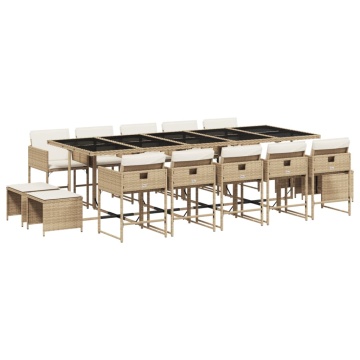 Set mobilier de grădină cu perne, 15 piese, bej, poliratan - Img 2