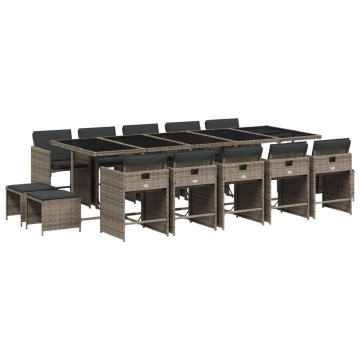 Set mobilier de grădină cu perne, 15 piese, gri, poliratan - Img 2