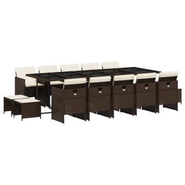 Set mobilier de grădină cu perne, 15 piese, maro, poliratan - Img 2