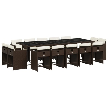 Set mobilier de grădină cu perne, 15 piese, maro, poliratan - Img 2