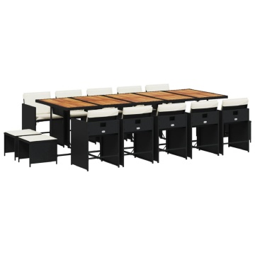 Set mobilier de grădină cu perne, 15 piese, negru, poliratan - Img 2