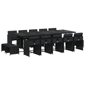 Set mobilier de grădină cu perne, 15 piese, negru, poliratan - Img 2