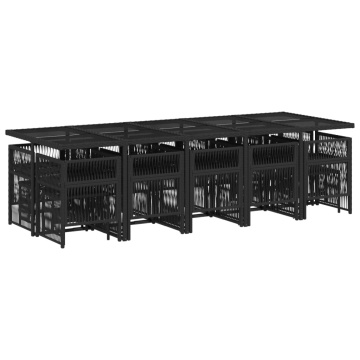 Set mobilier de grădină cu perne, 15 piese, negru, poliratan - Img 3