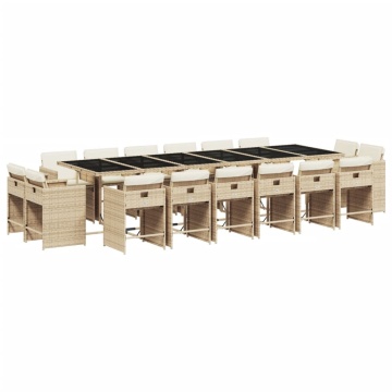 Set mobilier de grădină cu perne, 17 piese, bej, poliratan - Img 2
