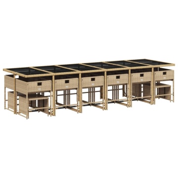 Set mobilier de grădină cu perne, 17 piese, bej, poliratan - Img 8