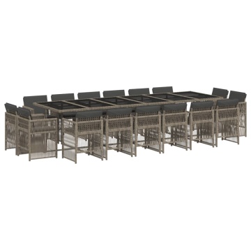 Set mobilier de grădină cu perne, 17 piese, gri, poliratan - Img 2