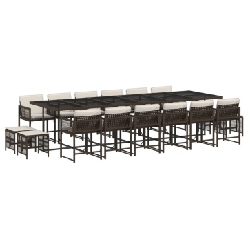 Set mobilier de grădină cu perne, 17 piese, maro, poliratan - Img 2