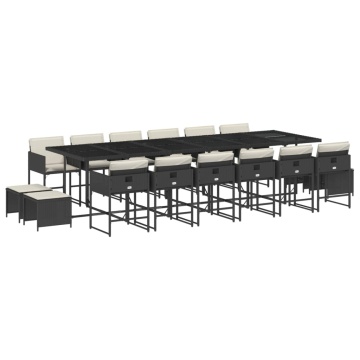 Set mobilier de grădină cu perne, 17 piese, negru, poliratan - Img 2