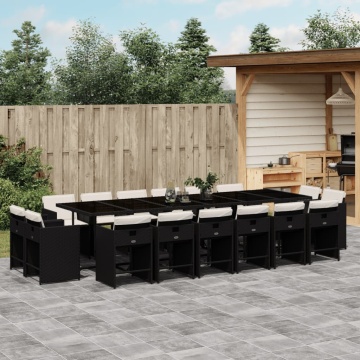 Set mobilier de grădină cu perne, 17 piese, negru, poliratan - Img 1