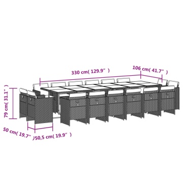 Set mobilier de grădină cu perne, 17 piese, negru, poliratan - Img 7
