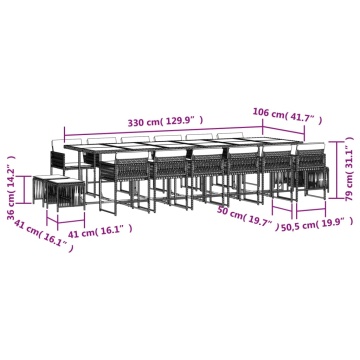 Set mobilier de grădină cu perne, 17 piese, negru, poliratan - Img 5