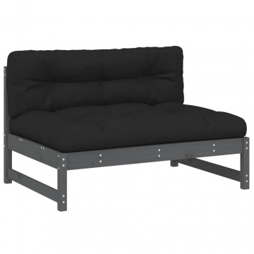 Set mobilier de grădină cu perne, 2 piese, gri, lemn masiv - Img 4