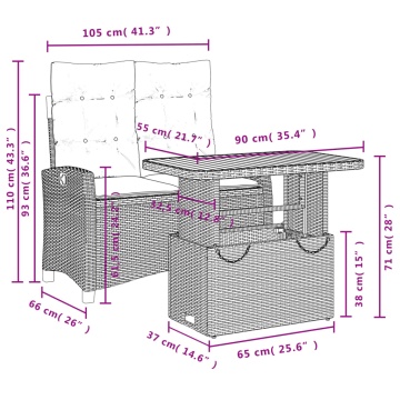 Set mobilier de grădină cu perne, 2 piese, negru, poliratan - Img 7