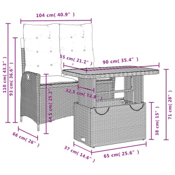 Set mobilier de grădină cu perne, 2 piese, negru, poliratan - Img 7