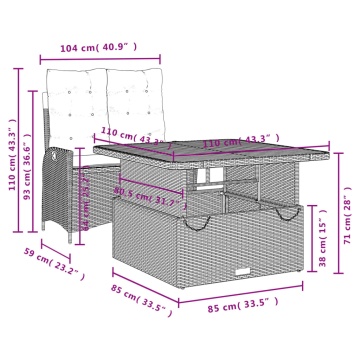 Set mobilier de grădină cu perne, 2 piese, negru, poliratan - Img 7