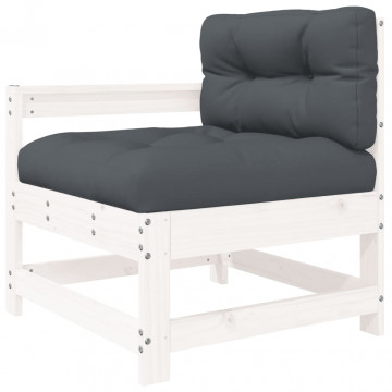 Set mobilier de grădină cu perne, 3 piese, alb, lemn masiv - Img 8